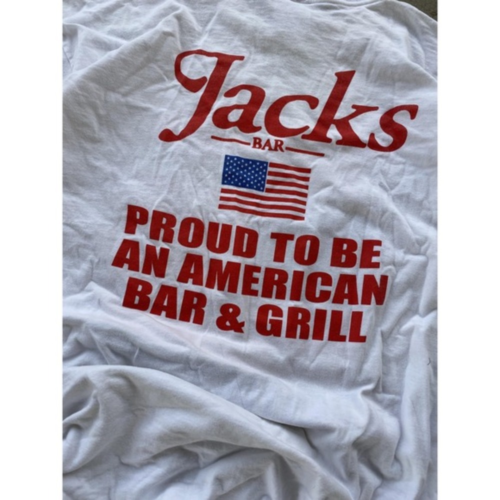 Jacks Bar San Francisco Shirt Mens 2XL White American Flag Graphic Patriotic Tee - Picture 12 of 13